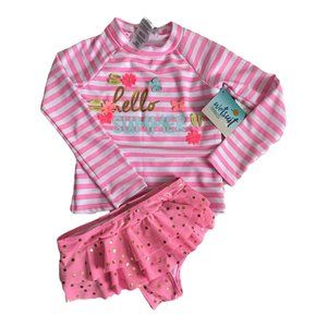 Girls Swimsuit Set Wetsuit Club Size 6X 2-Piece Swimsuit with 3-D Pink